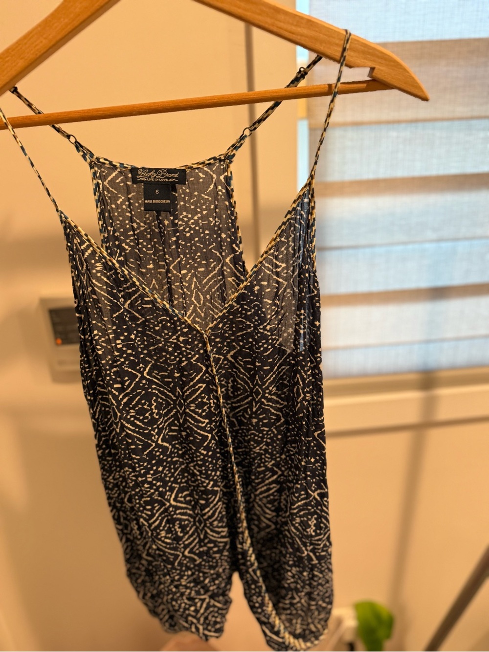 Lucky Brand Navy & Cream Printed Sleeveless Tank Top | Size Small